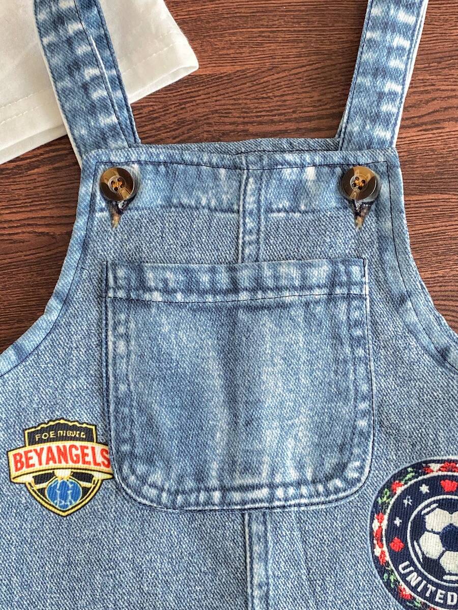 Cute Cartoon Print Denim Jumpsuit for Baby Boys: Dinosaur, Car & Letter Design