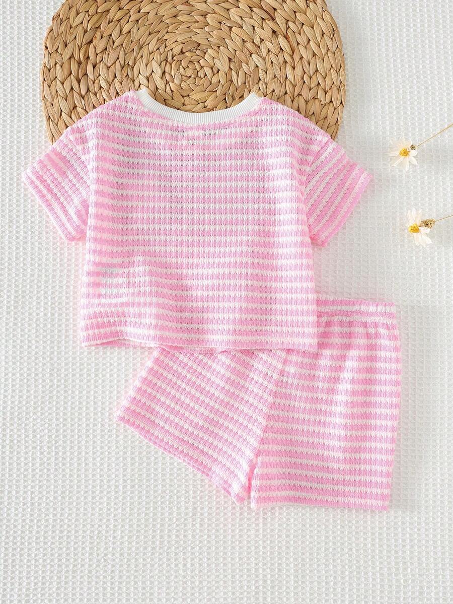 Rainbow Top And Elastic Waist Shorts Set For Toddler Girls Casual Wear