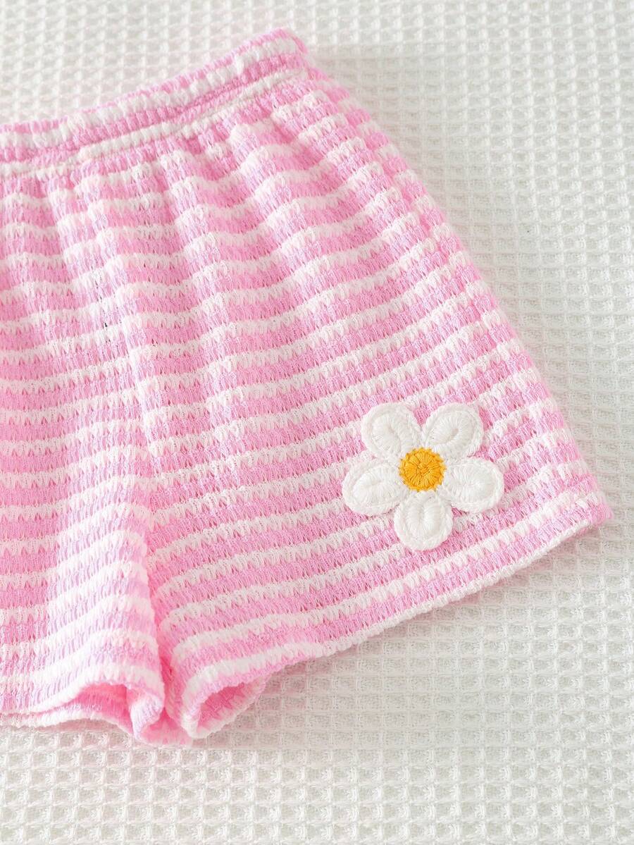 Rainbow Top And Elastic Waist Shorts Set For Toddler Girls Casual Wear