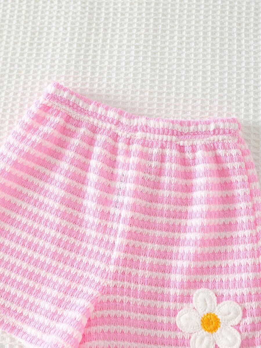 Rainbow Top And Elastic Waist Shorts Set For Toddler Girls Casual Wear