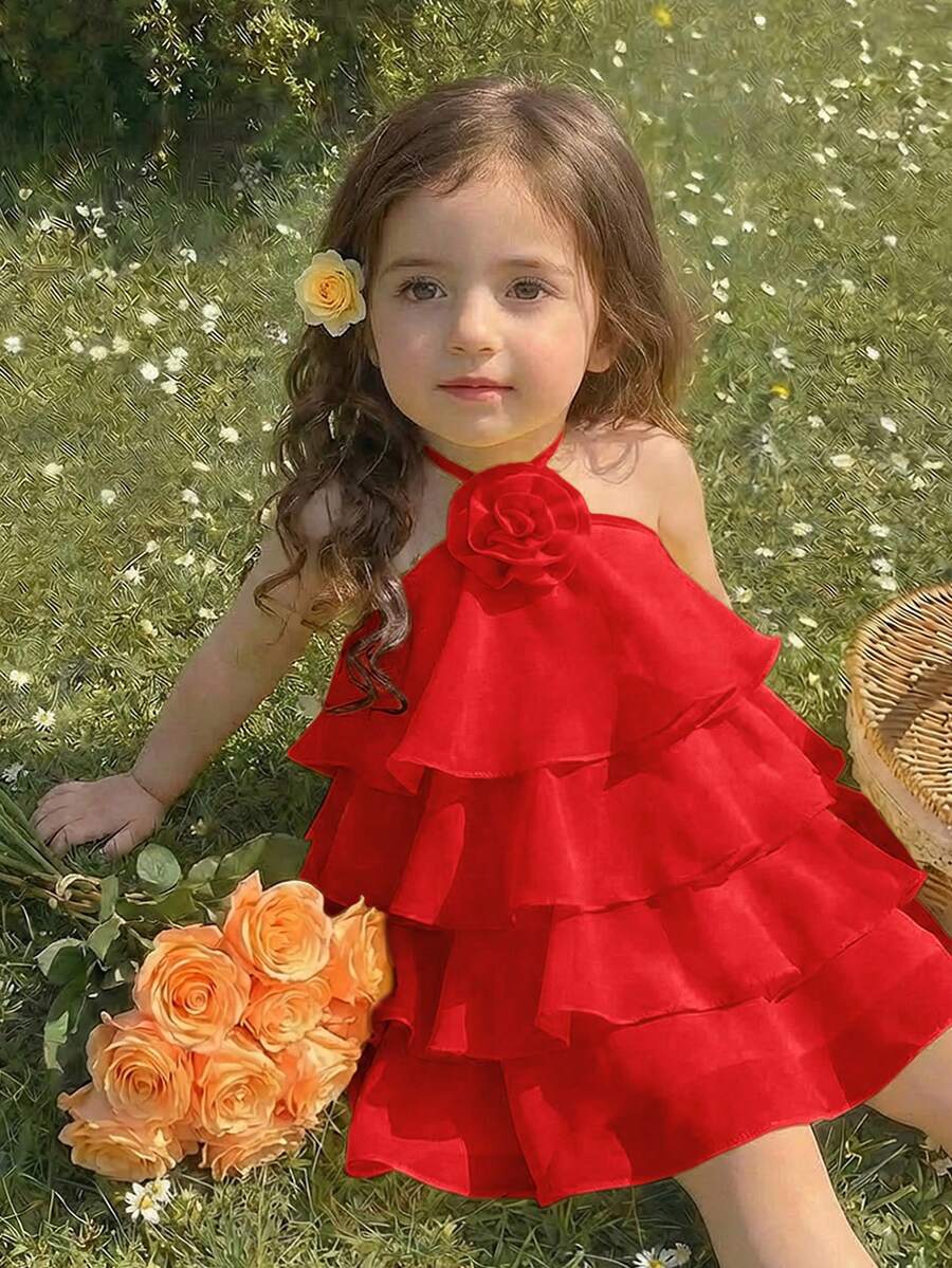 Toddler Girls Sleeveless Floral Sundress With Ruffle Detail Cute Party Wear