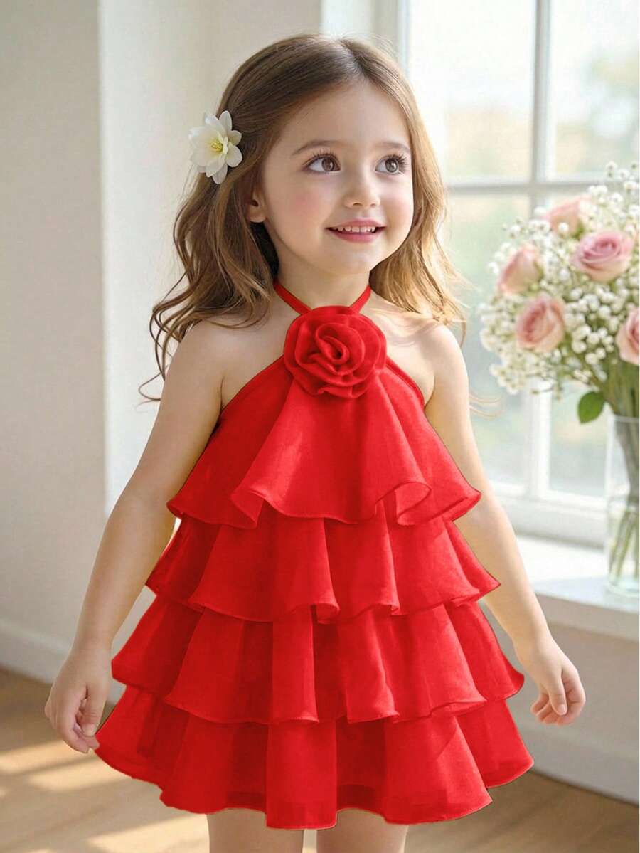 Toddler Girls Sleeveless Floral Sundress With Ruffle Detail Cute Party Wear