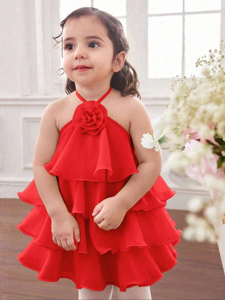 Toddler Girls Sleeveless Floral Sundress With Ruffle Detail Cute Party Wear