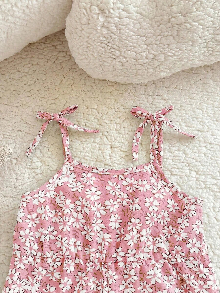 Cute Ditsy Floral Baby Girl Romper Sage Green Summer Outfit