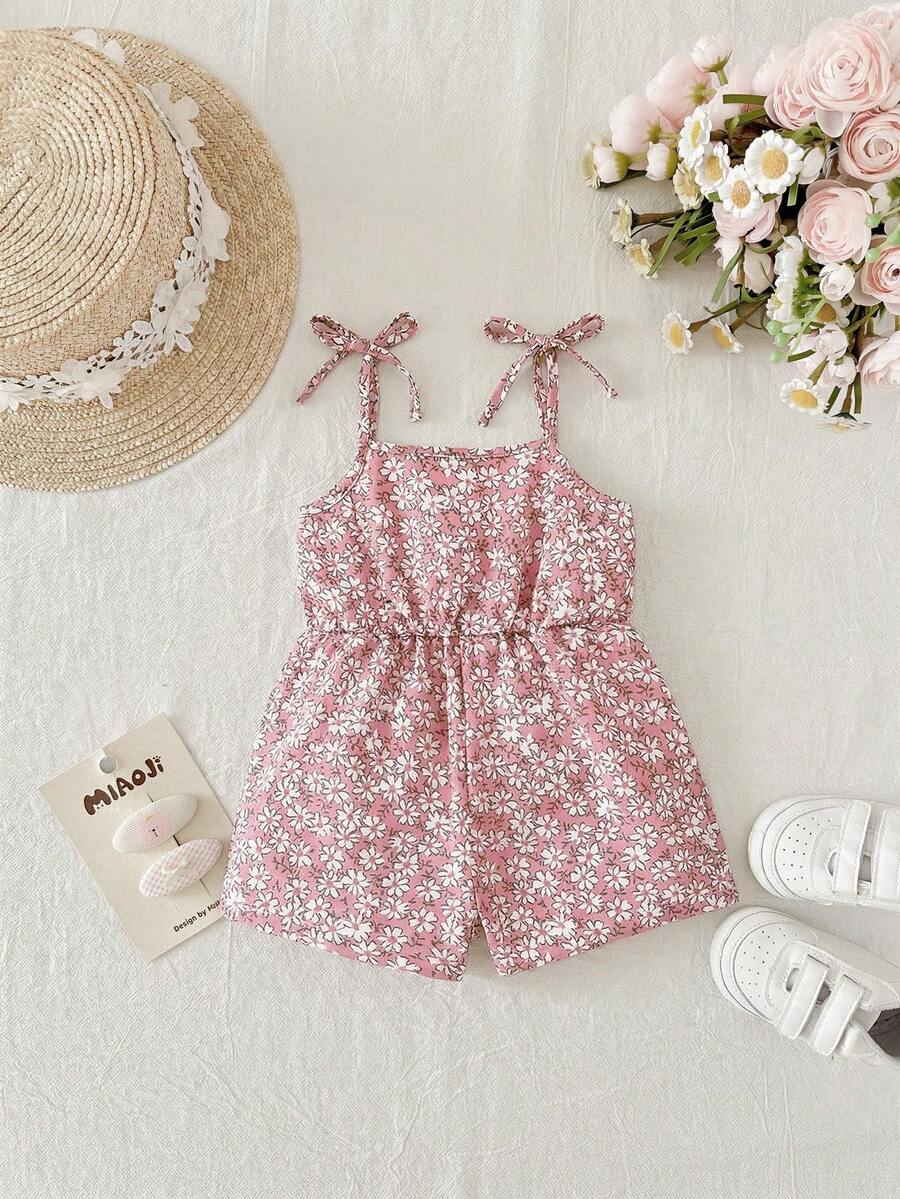 Cute Ditsy Floral Baby Girl Romper Sage Green Summer Outfit