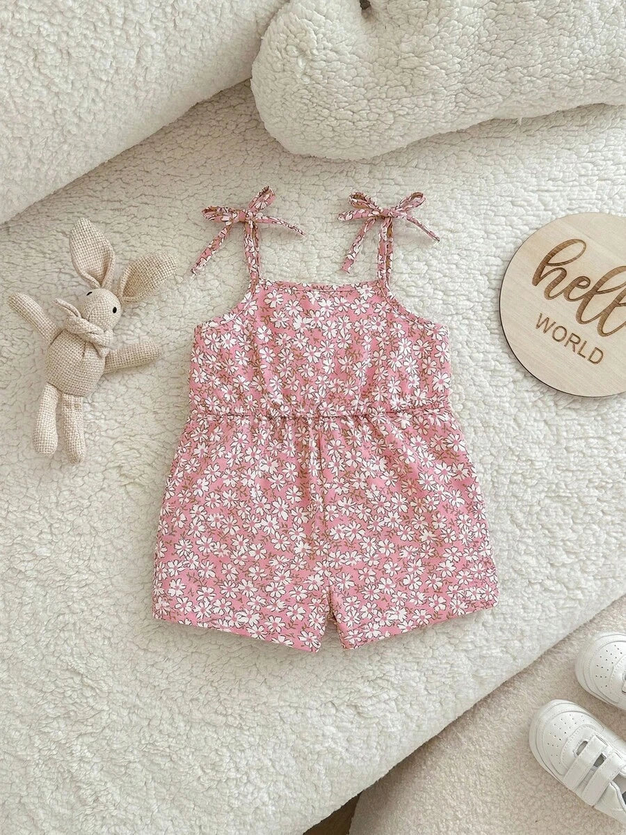 Cute Ditsy Floral Baby Girl Romper Sage Green Summer Outfit
