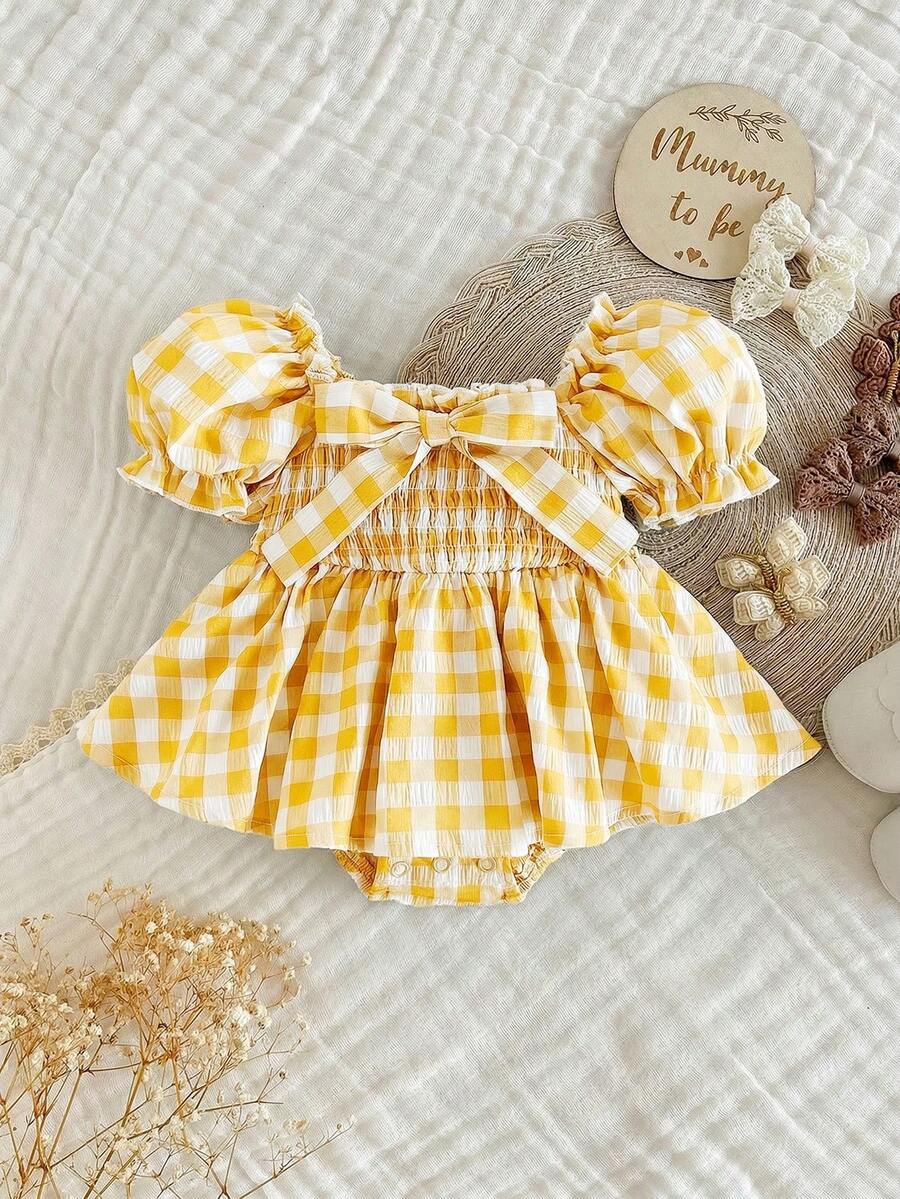 Toddler Striped Rib-Knit Short Sleeve Bodysuit - Casual College Style Summer Vacation Romper