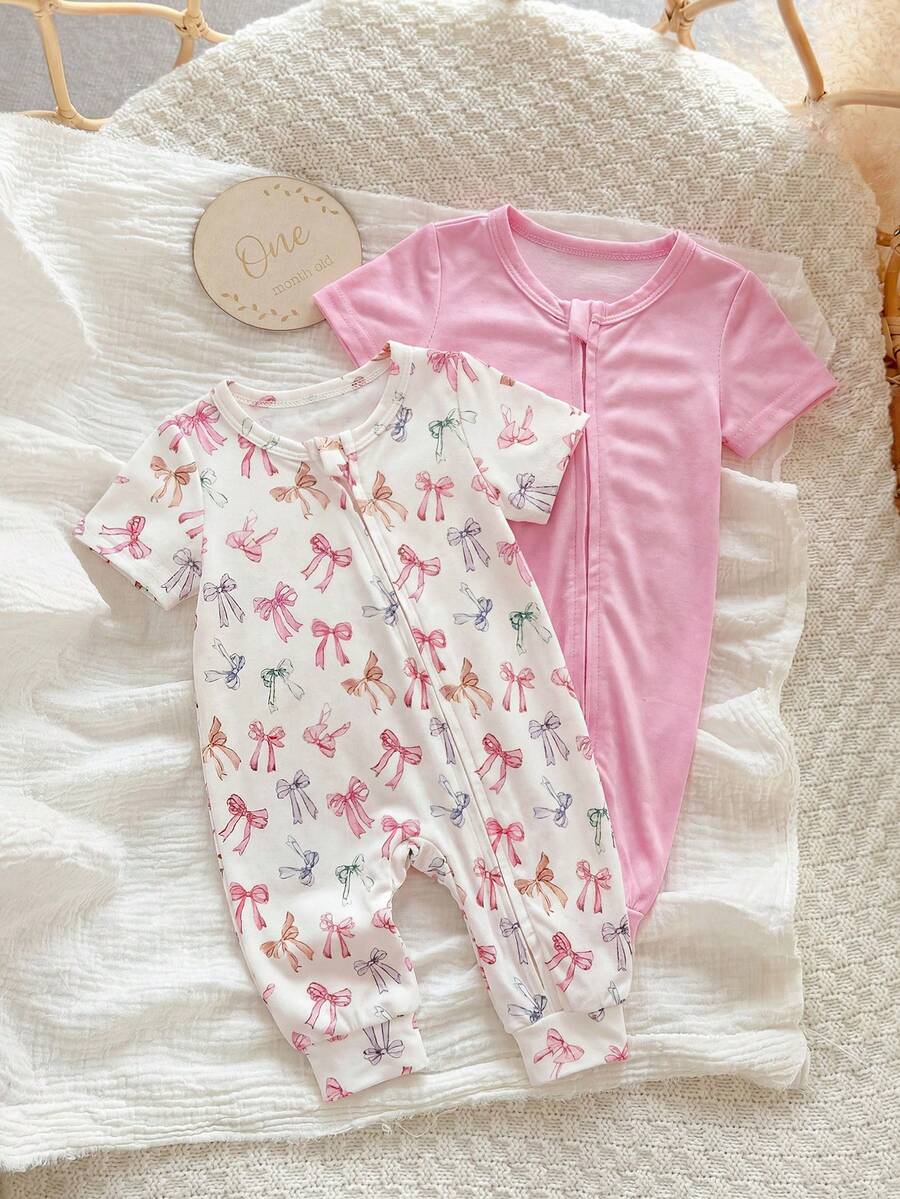 2pcs Baby Girl Heart and Ditsy Floral Jumpsuit Set - Sweet Long Sleeve Outfit