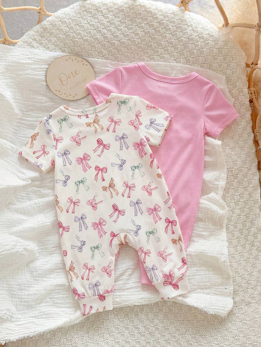 2pcs Baby Girl Heart and Ditsy Floral Jumpsuit Set - Sweet Long Sleeve Outfit