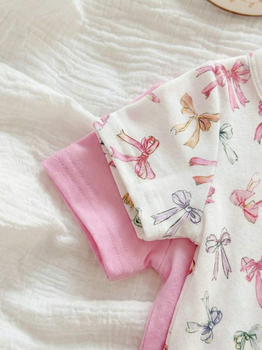 2pcs Baby Girl Heart and Ditsy Floral Jumpsuit Set - Sweet Long Sleeve Outfit
