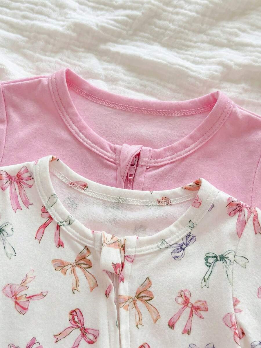 2pcs Baby Girl Heart and Ditsy Floral Jumpsuit Set - Sweet Long Sleeve Outfit