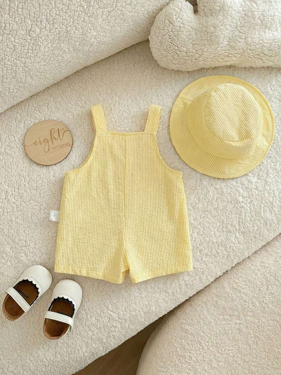 2PCS Baby Duck Striped Sleeveless Romper and Hat Set for Cute Summer Daily Wear