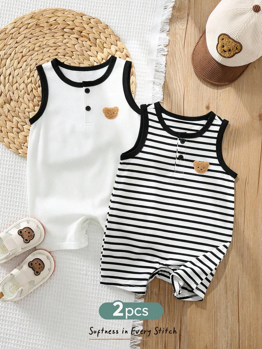 Baby Boy Striped Color Block Tank Top and Shorts 2 Piece Casual Spring Summer Outfit Set