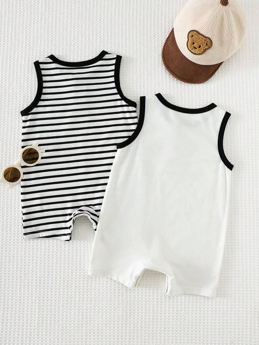 Baby Boy Striped Color Block Tank Top and Shorts 2 Piece Casual Spring Summer Outfit Set