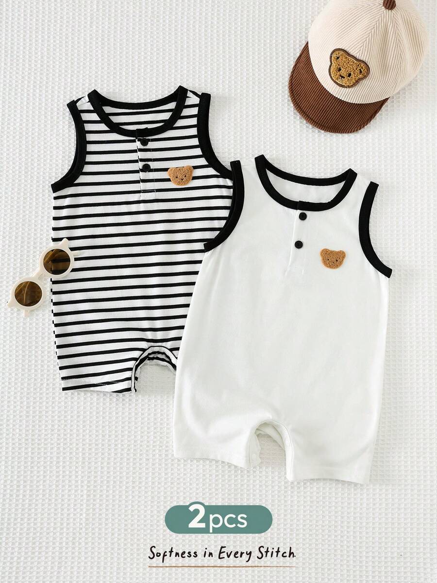 Baby Boy Striped Color Block Tank Top and Shorts 2 Piece Casual Spring Summer Outfit Set