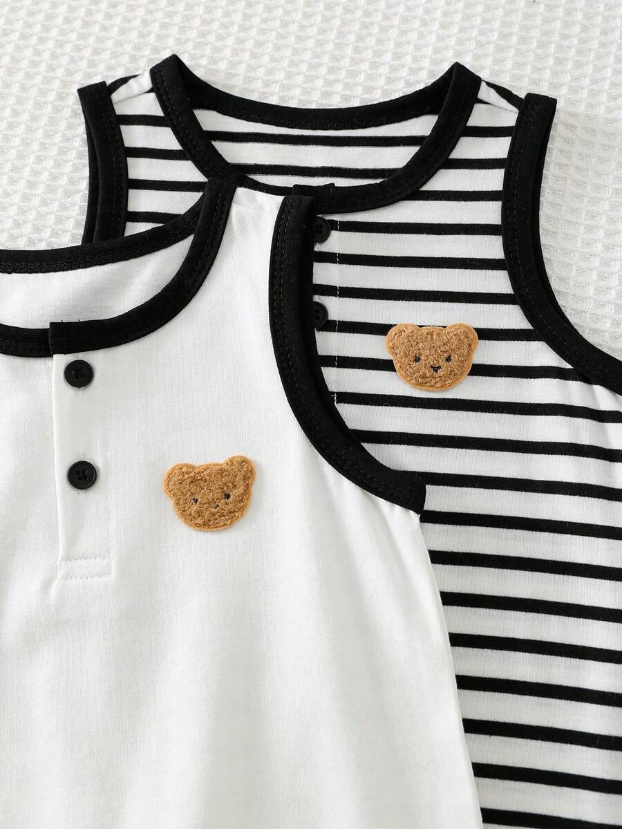 Baby Boy Striped Color Block Tank Top and Shorts 2 Piece Casual Spring Summer Outfit Set