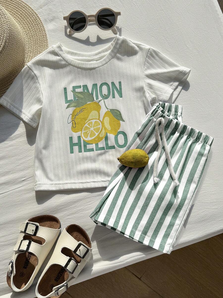 Baby Boy Animal Crayon Print T Shirt and Knitted Shorts 2 Piece Casual Spring Summer Outfit Set