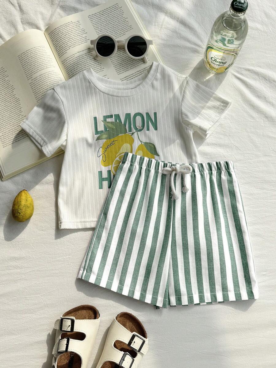 Baby Boy Animal Crayon Print T Shirt and Knitted Shorts 2 Piece Casual Spring Summer Outfit Set