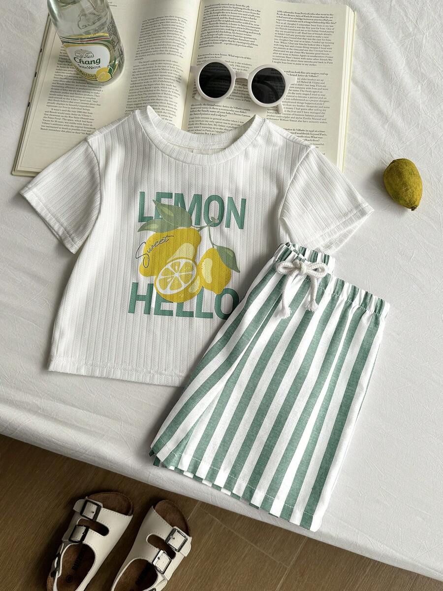 Baby Boy Animal Crayon Print T Shirt and Knitted Shorts 2 Piece Casual Spring Summer Outfit Set