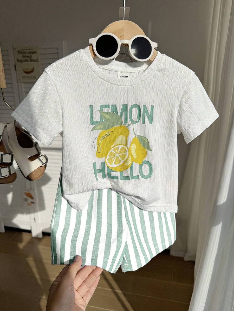 Baby Boy Animal Crayon Print T Shirt and Knitted Shorts 2 Piece Casual Spring Summer Outfit Set