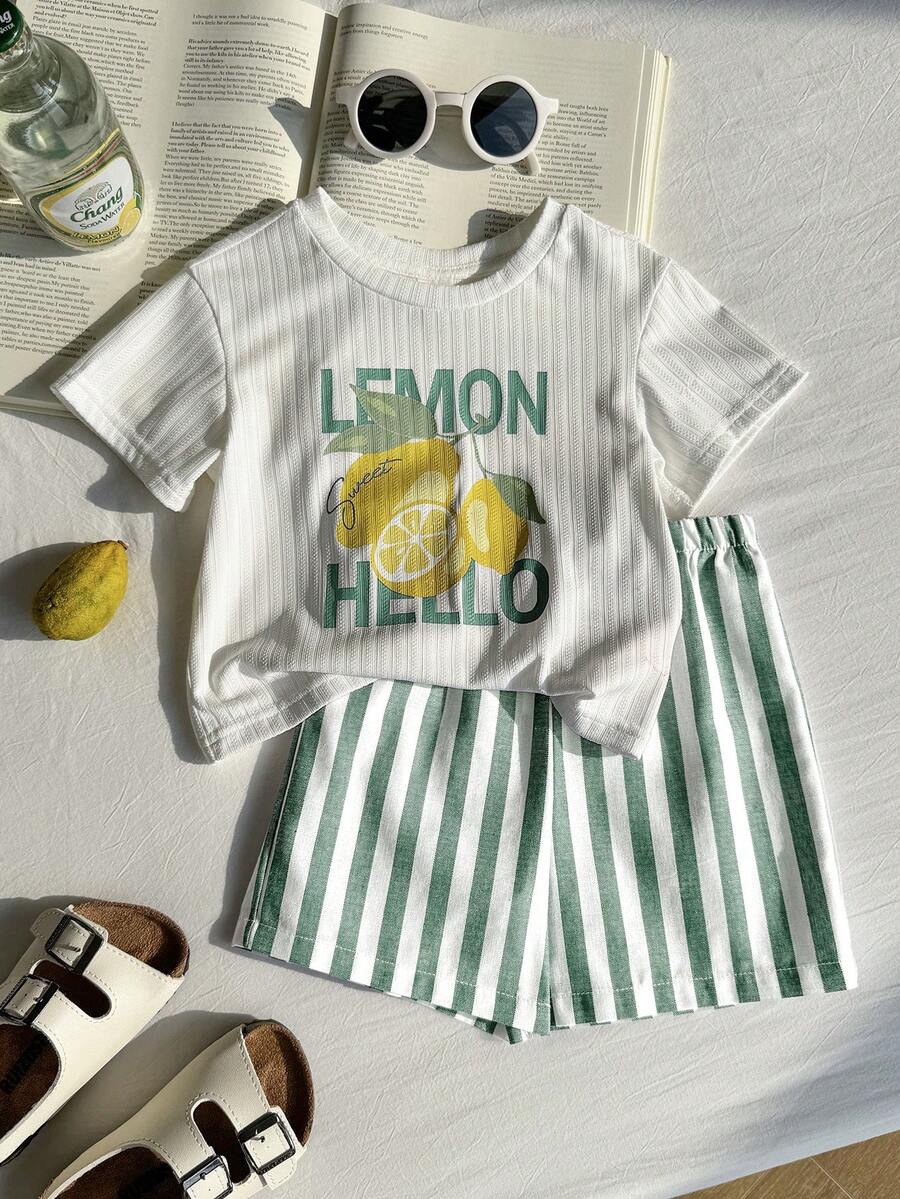 Baby Boy Animal Crayon Print T Shirt and Knitted Shorts 2 Piece Casual Spring Summer Outfit Set
