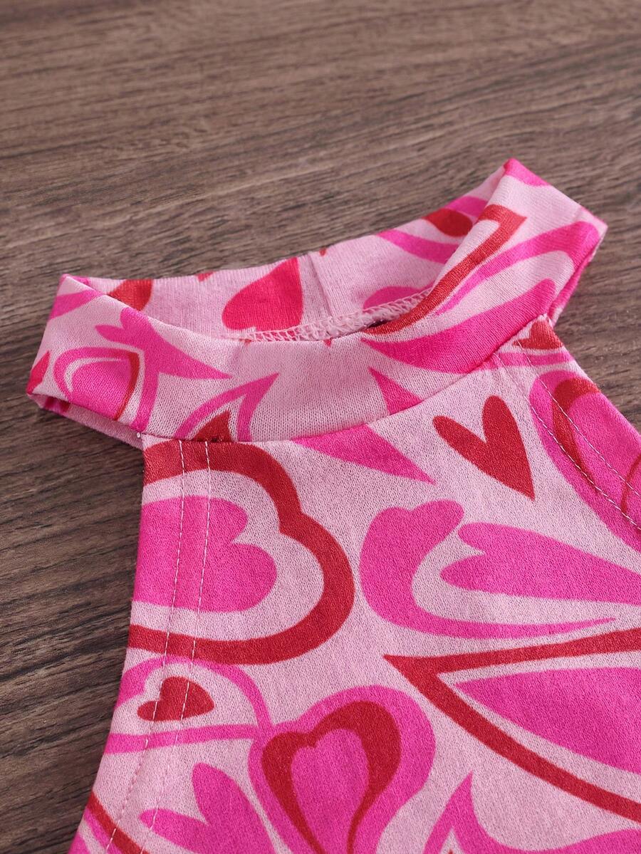 Heart Pattern Halter Top And Flared Pants Set For Baby Girls Valentine Outfit