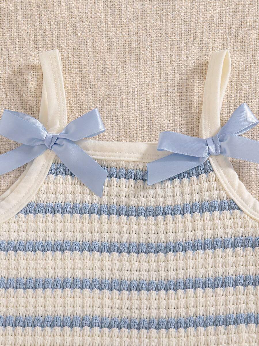 Striped Knit Camisole And Shorts Set For Baby Girls Summer Vacation Wear