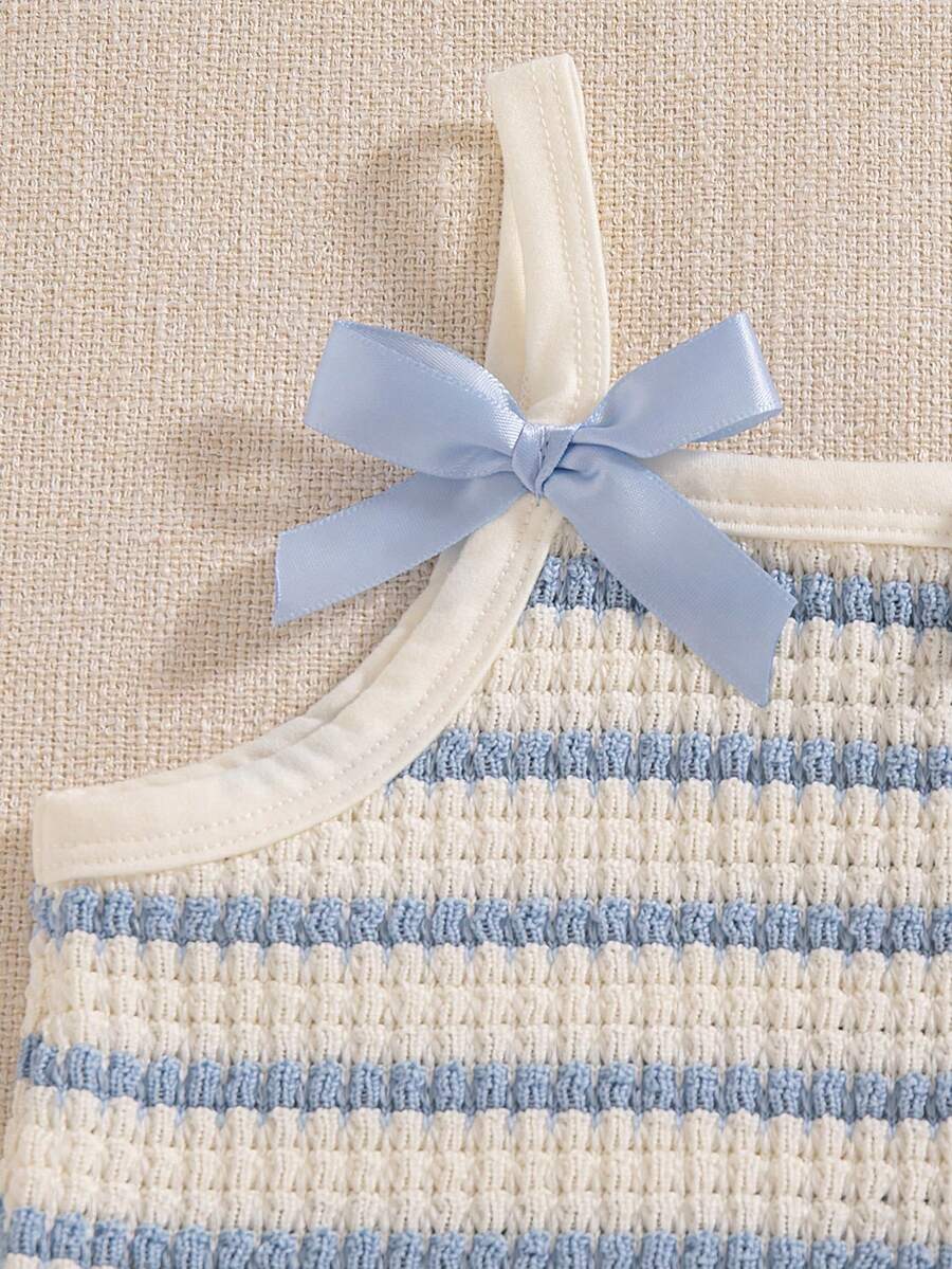 Striped Knit Camisole And Shorts Set For Baby Girls Summer Vacation Wear