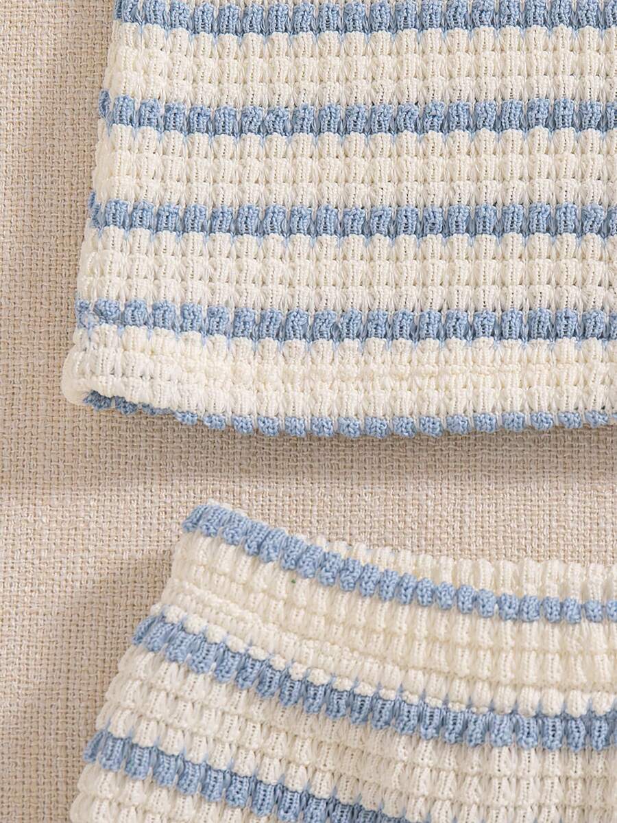 Striped Knit Camisole And Shorts Set For Baby Girls Summer Vacation Wear