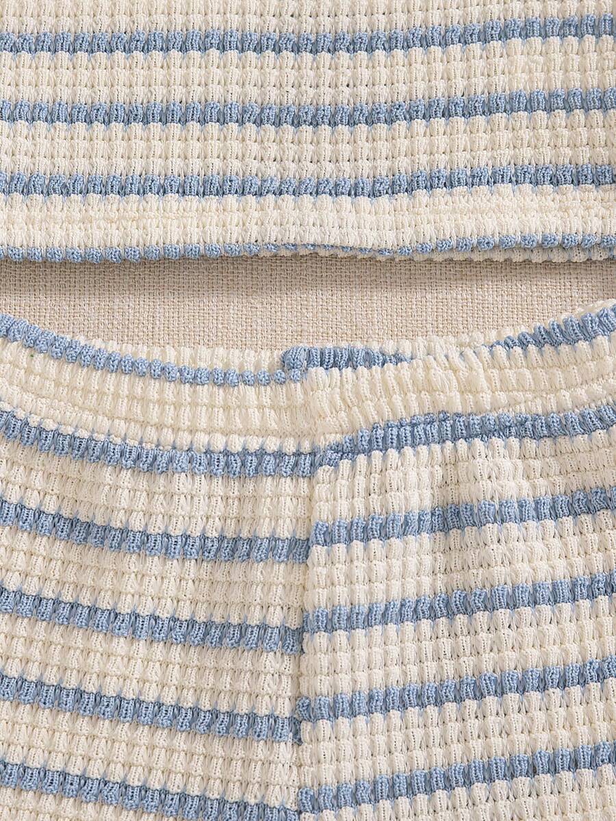 Striped Knit Camisole And Shorts Set For Baby Girls Summer Vacation Wear