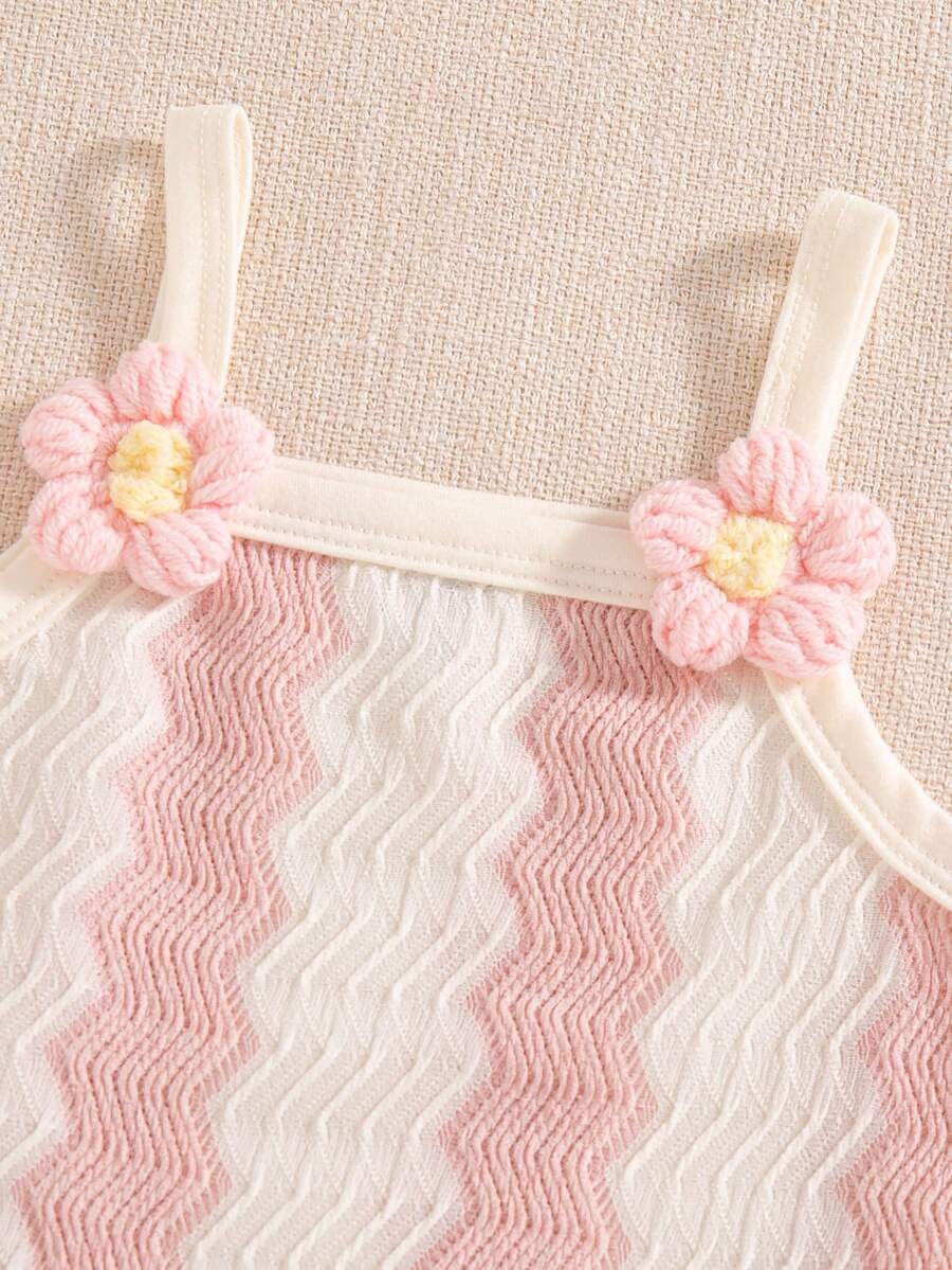 Striped Knit Camisole And Shorts Set For Baby Girls Summer Vacation Wear