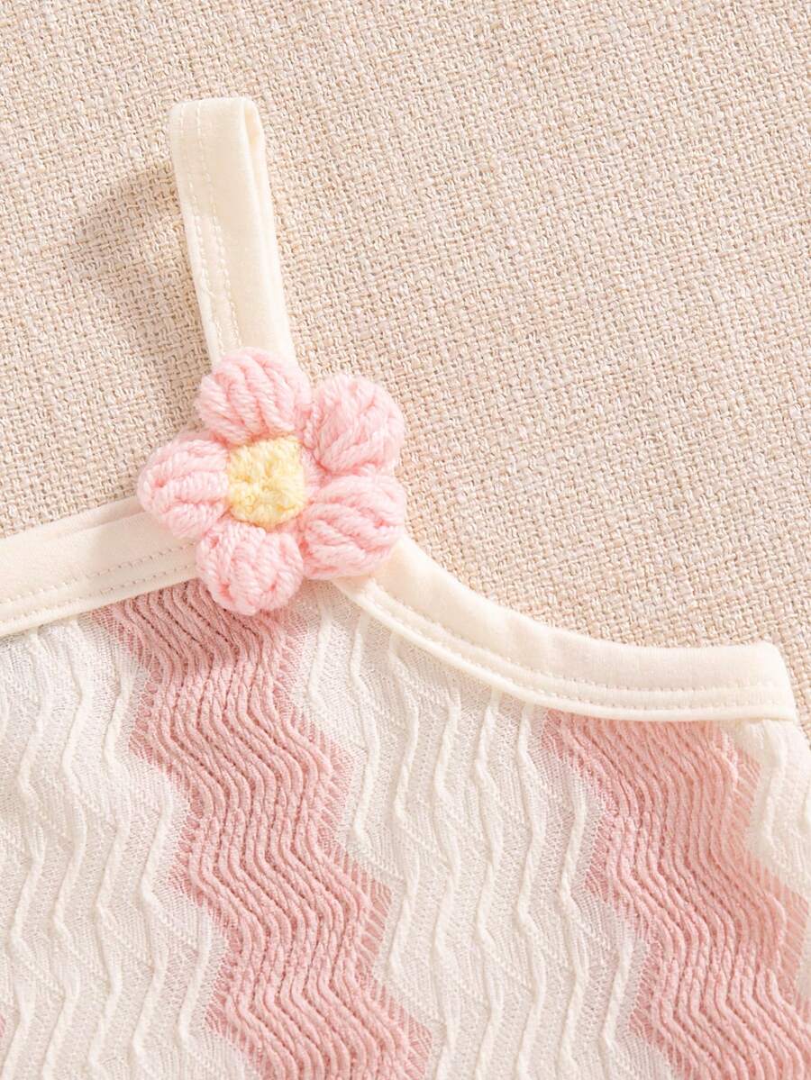 Striped Knit Camisole And Shorts Set For Baby Girls Summer Vacation Wear