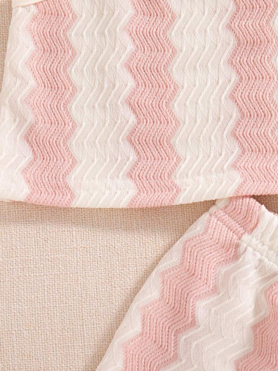 Striped Knit Camisole And Shorts Set For Baby Girls Summer Vacation Wear