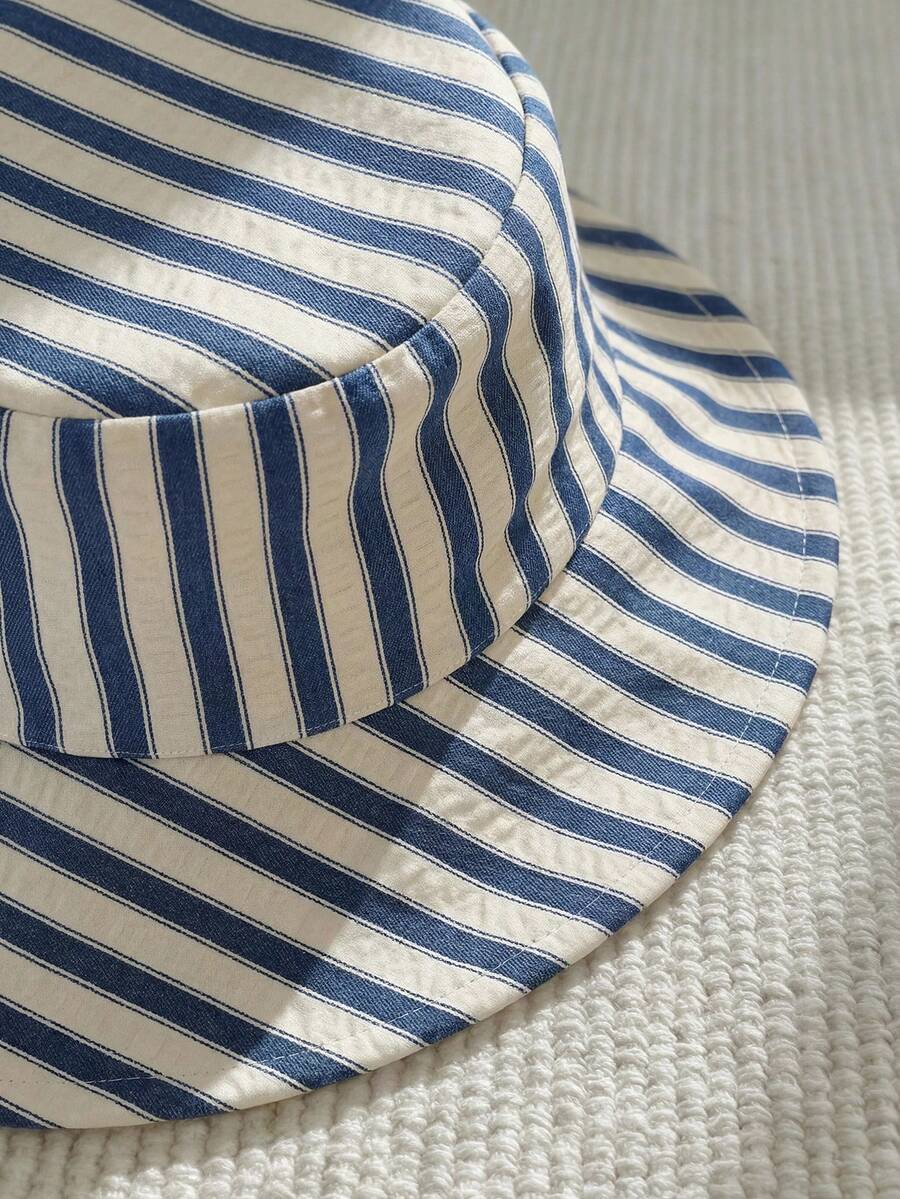 Baby Striped Bib Overalls and Bucket Hat 2 Piece Casual Summer Beach Outfit Set