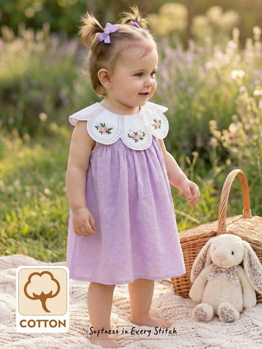 Ruffle Collar Floral Print Sleeveless Dress for Baby Girls