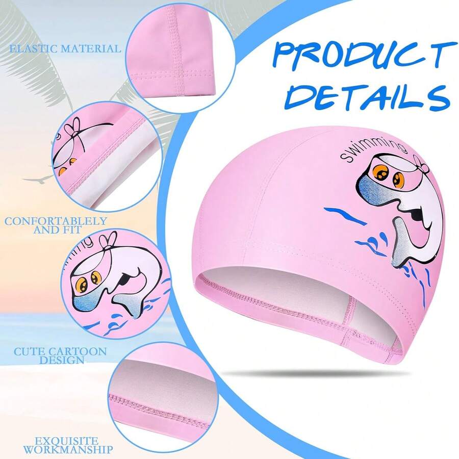 Kids Whale Print Swim Cap Elastic Waterproof Swimming Hat for Toddlers and Children