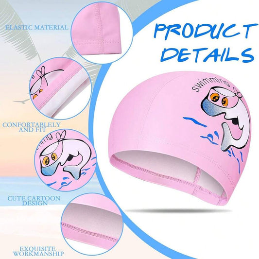 Kids Whale Print Swim Cap Elastic Waterproof Swimming Hat for Toddlers and Children