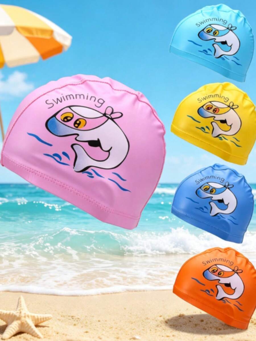 Kids Whale Print Swim Cap Elastic Waterproof Swimming Hat for Toddlers and Children