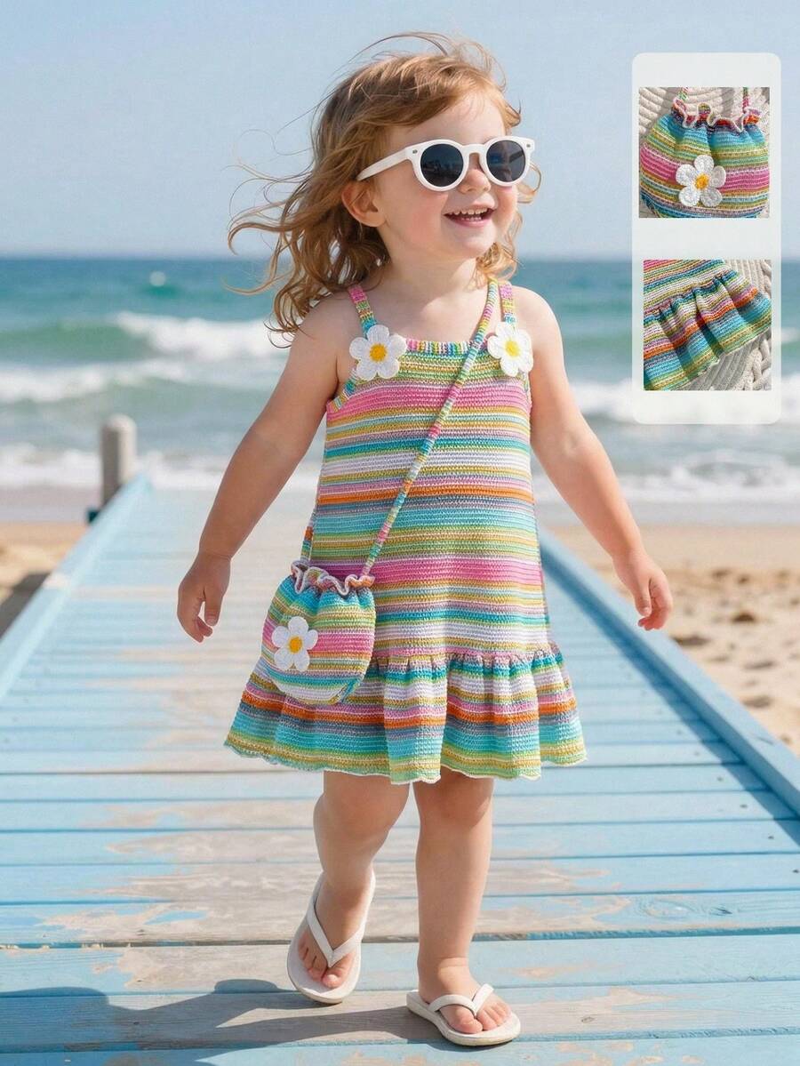Floral Suspender Dress with Matching Bag, 2-Piece Set for Baby Girls