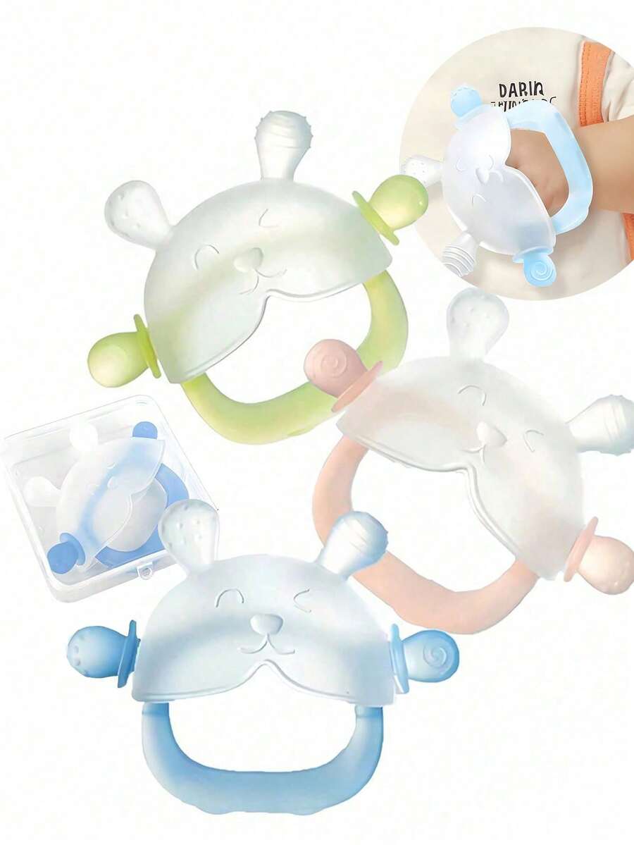 Baby Animal Shaped Silicone Teether Handguard Teething Ring Sensory Toy for Babies 3 Months Plus