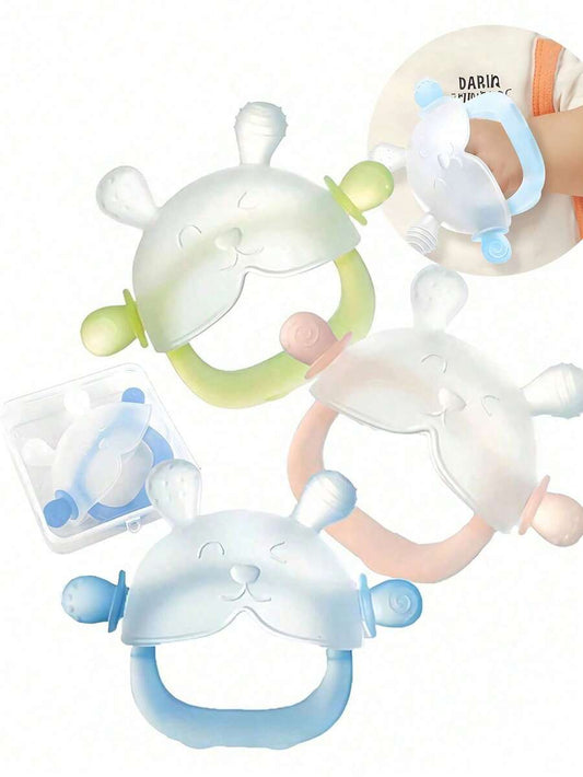 Baby Animal Shaped Silicone Teether Handguard Teething Ring Sensory Toy for Babies 3 Months Plus