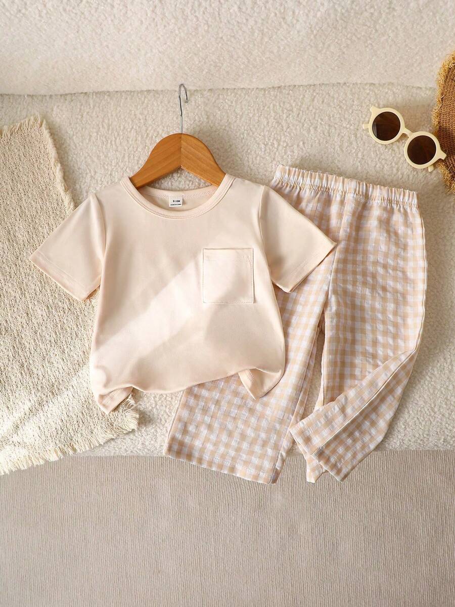 3D Floral T Shirt And Plaid Pants Set For Baby Girls Casual Cute Outfit