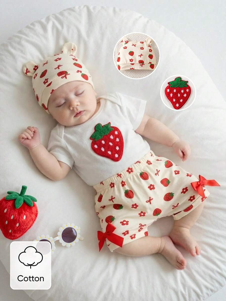 Baby Boys Brown Bear Romper Shorts and Hat Set for Summer Outdoor Wear