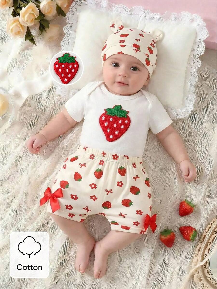 Baby Boys Brown Bear Romper Shorts and Hat Set for Summer Outdoor Wear