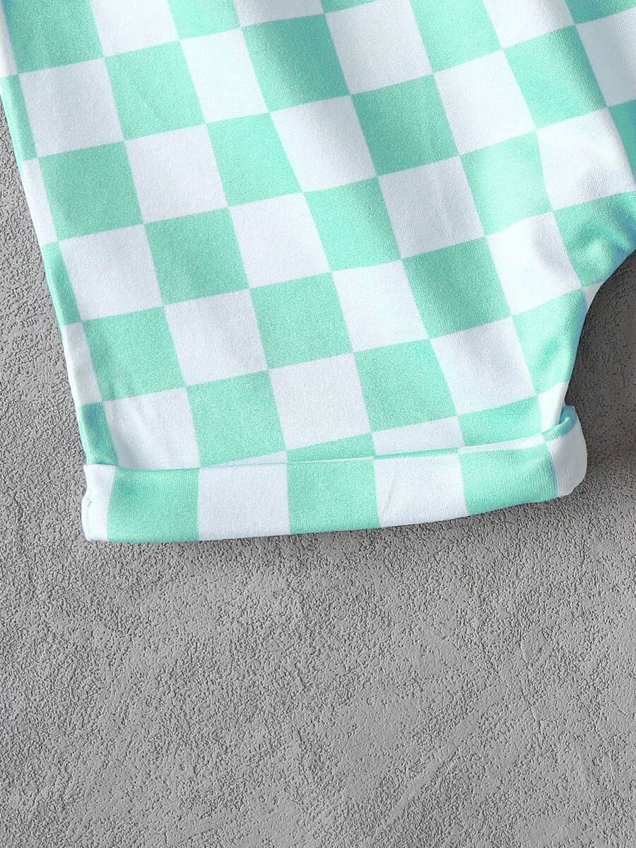 Simple Fashionable Baby Boy Summer Outfit: Pocket Tee and Plaid Shorts