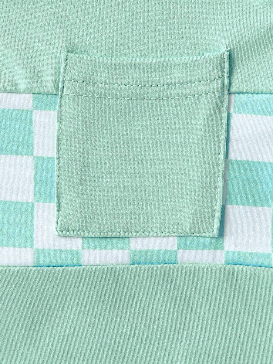 Simple Fashionable Baby Boy Summer Outfit: Pocket Tee and Plaid Shorts