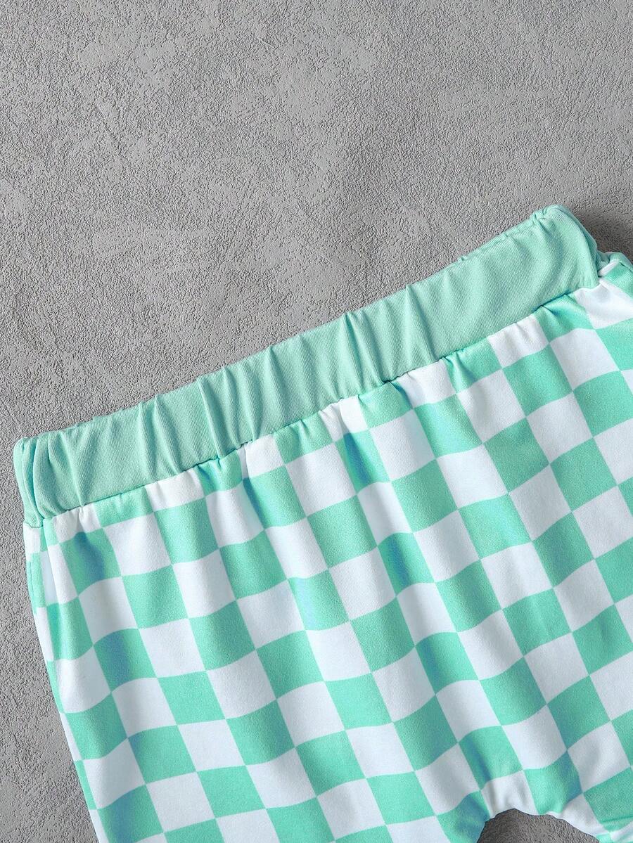 Simple Fashionable Baby Boy Summer Outfit: Pocket Tee and Plaid Shorts