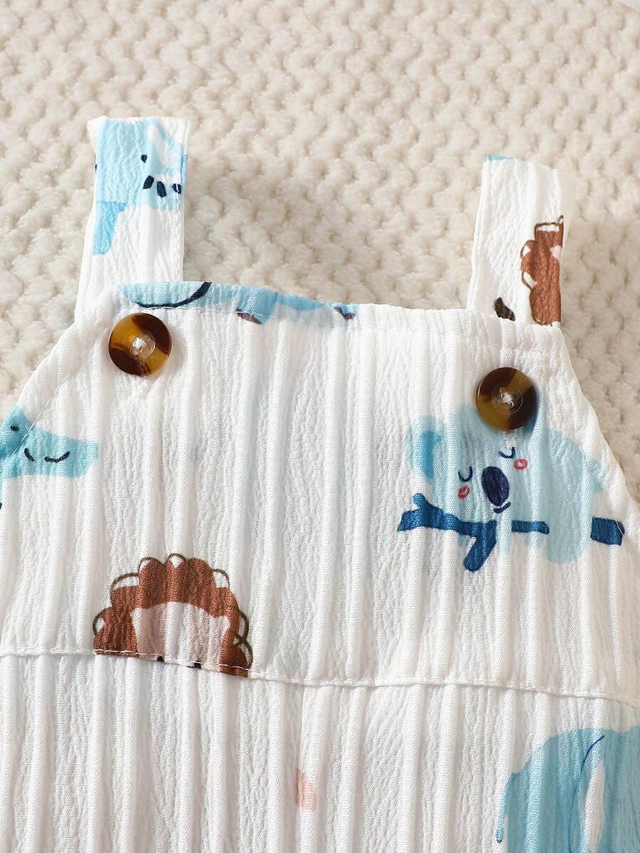 Infant Boy Bear Graphic Overalls - Charming Animal Motif One-Piece Outfit