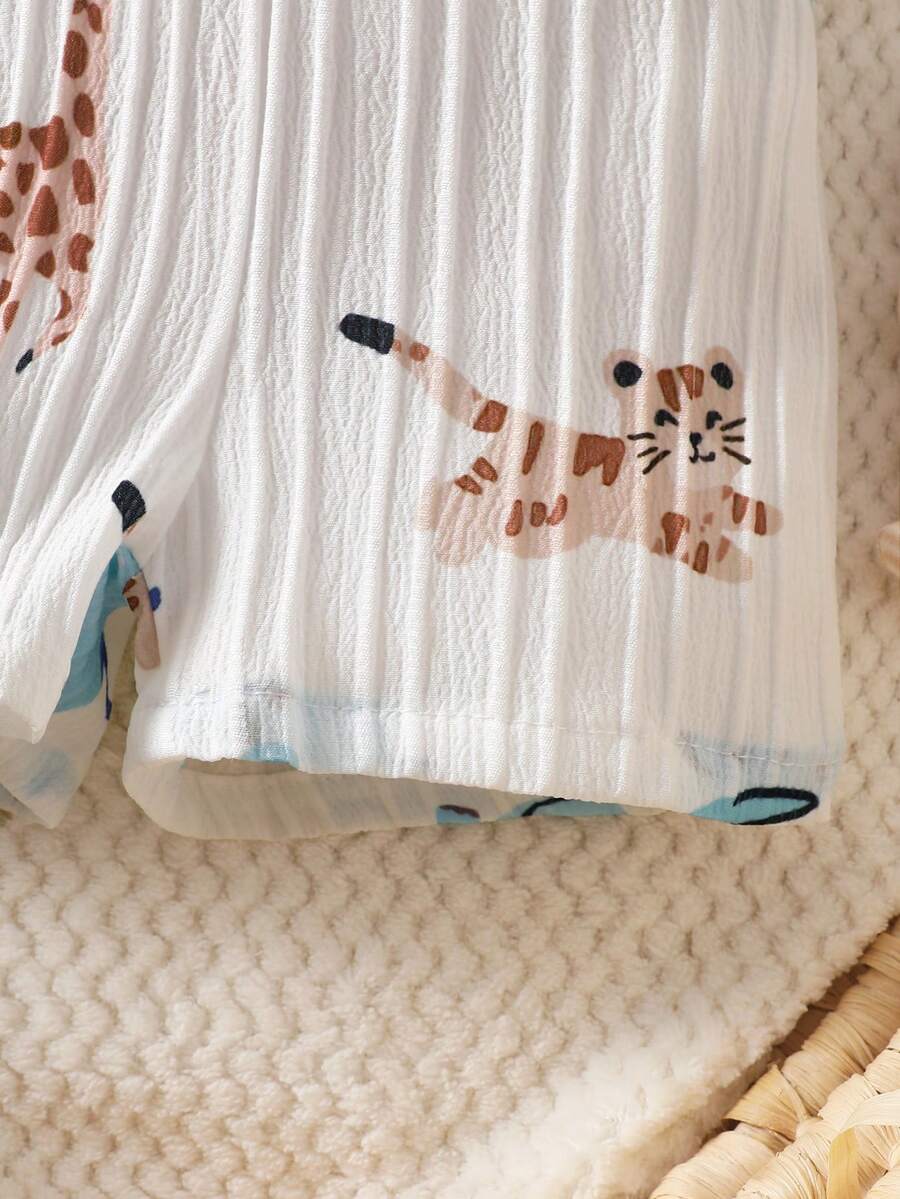 Infant Boy Bear Graphic Overalls - Charming Animal Motif One-Piece Outfit