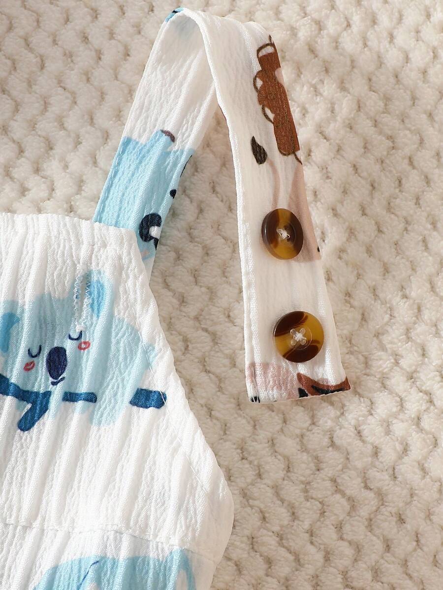 Infant Boy Bear Graphic Overalls - Charming Animal Motif One-Piece Outfit